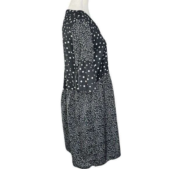 CAARA Women's Black Millazo Polka Dot Satin Asymmetric Shift Mini Dress S/C38 - Picture 2 of 16